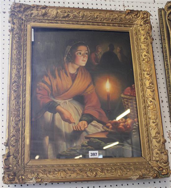 Figurative painting of a girl in candle light